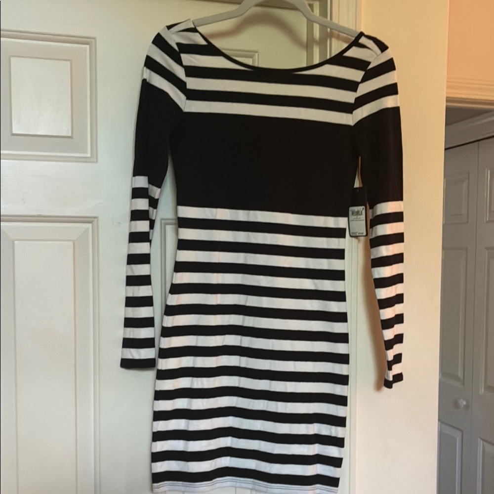Black and White Long Sleeve Bodycon Dress by Guess